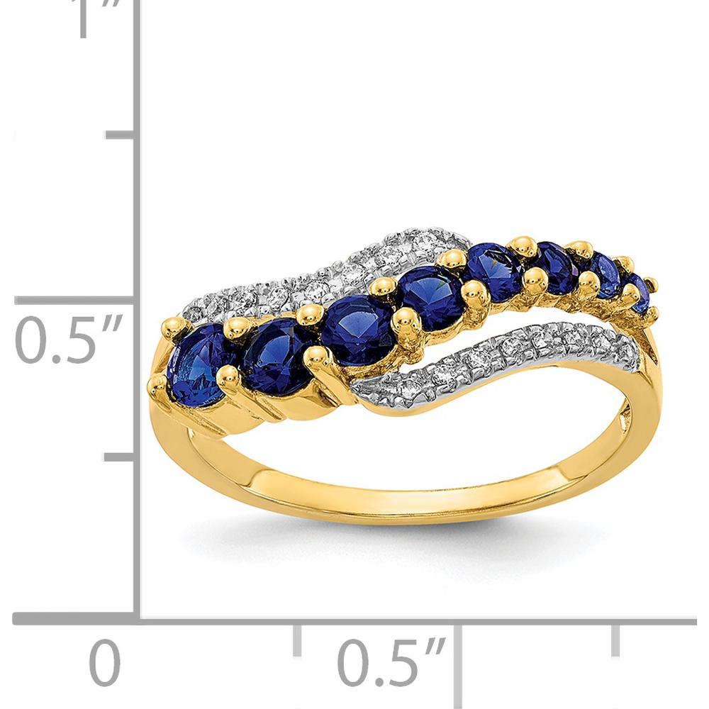 14K Yellow Gold Tapered Band Ring with Lab-Created Blue Sapphires and Natural Diamonds - 0.93 Carat Total Sapphire Weight, 0.01 Carat Total Diamond Weight by 0