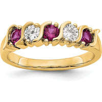14K Yellow Gold Tapered Band with Round Natural Diamonds and Rubies - 0.61 Carat Total Gem Weight by 0