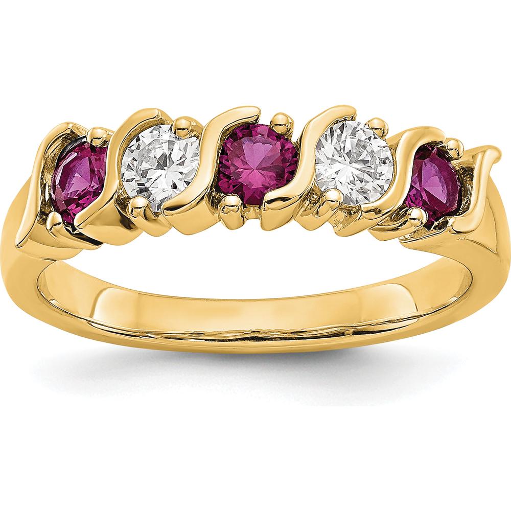 14K Yellow Gold Tapered Band with Round Natural Diamonds and Rubies - 0.61 Carat Total Gem Weight by 0