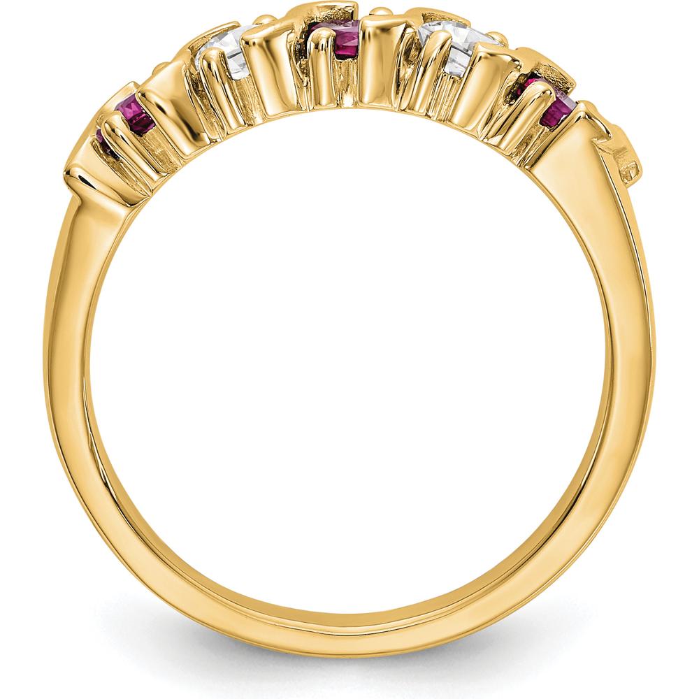 14K Yellow Gold Tapered Band with Round Natural Diamonds and Rubies - 0.61 Carat Total Gem Weight by 0