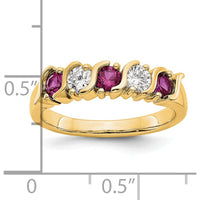14K Yellow Gold Tapered Band with Round Natural Diamonds and Rubies - 0.61 Carat Total Gem Weight by 0