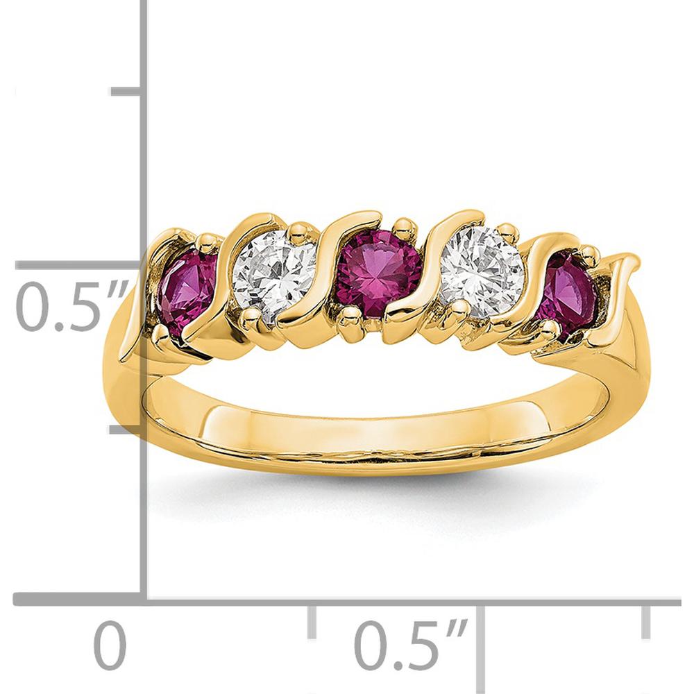 14K Yellow Gold Tapered Band with Round Natural Diamonds and Rubies - 0.61 Carat Total Gem Weight by 0