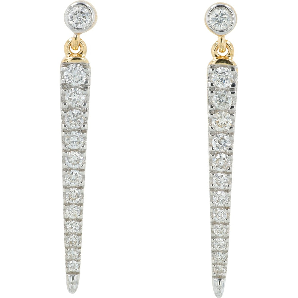 14K Yellow Gold Tapered Drop Earrings with Bezel and Prong-Set Round Diamonds - 0.44 Carat Total Diamond Weight
