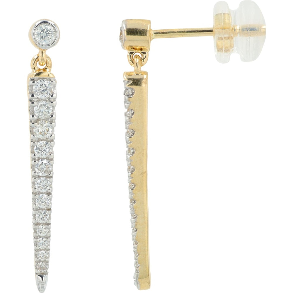 14K Yellow Gold Tapered Drop Earrings with Bezel and Prong-Set Round Diamonds - 0.44 Carat Total Diamond Weight
