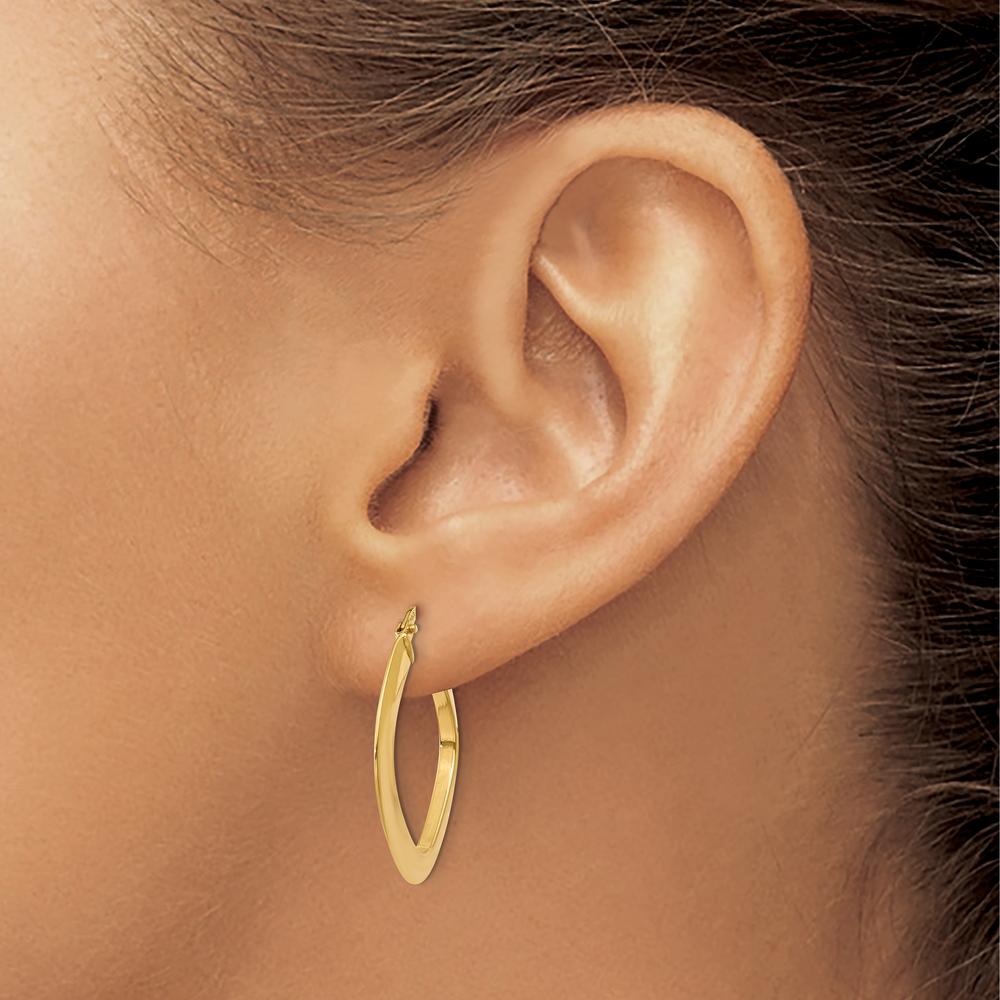 14K Yellow Gold Tapered Square Hoop Earrings - Polished Finish, 23mm Length, 25mm Width by 0