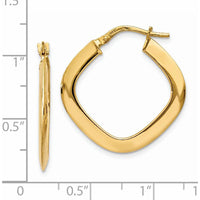 14K Yellow Gold Tapered Square Hoop Earrings - Polished Finish, 23mm Length, 25mm Width by 0