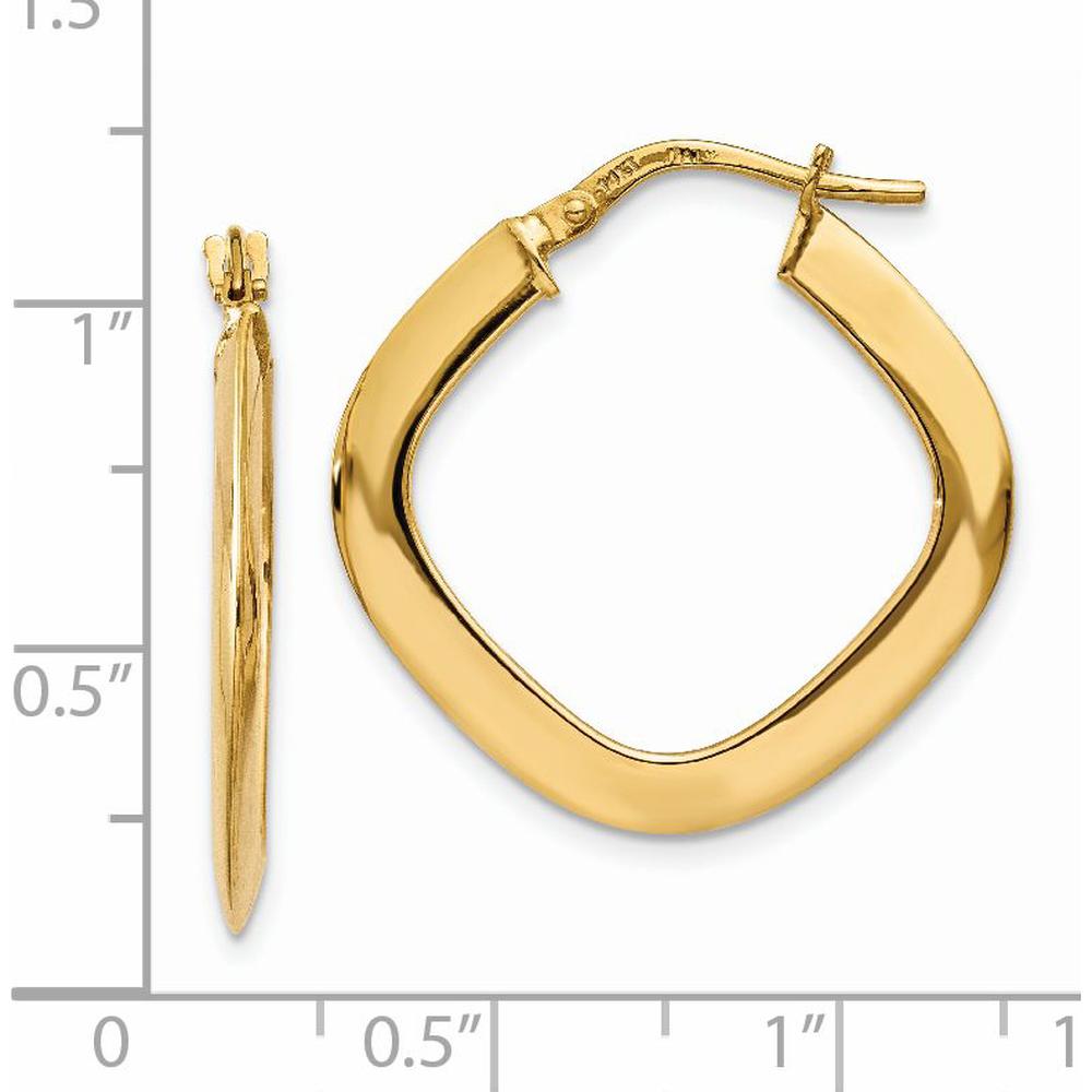 14K Yellow Gold Tapered Square Hoop Earrings - Polished Finish, 23mm Length, 25mm Width by 0