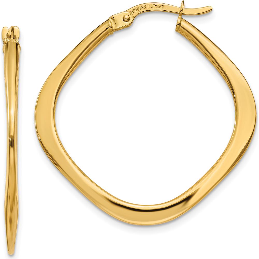 14K Yellow Gold Tapered Square Hoop Earrings - Polished Finish, 30mm Length by 0