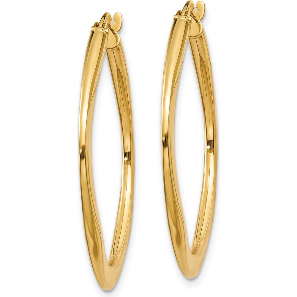 14K Yellow Gold Tapered Square Hoop Earrings - Polished Finish, 30mm Length by 0