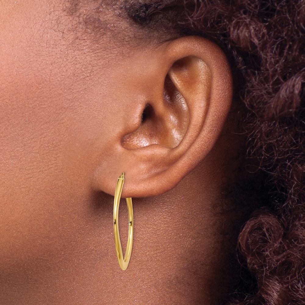 14K Yellow Gold Tapered Square Hoop Earrings - Polished Finish, 30mm Length by 0