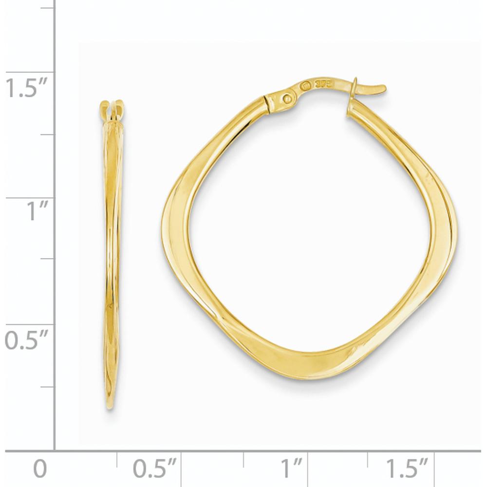 14K Yellow Gold Tapered Square Hoop Earrings - Polished Finish, 30mm Length by 0
