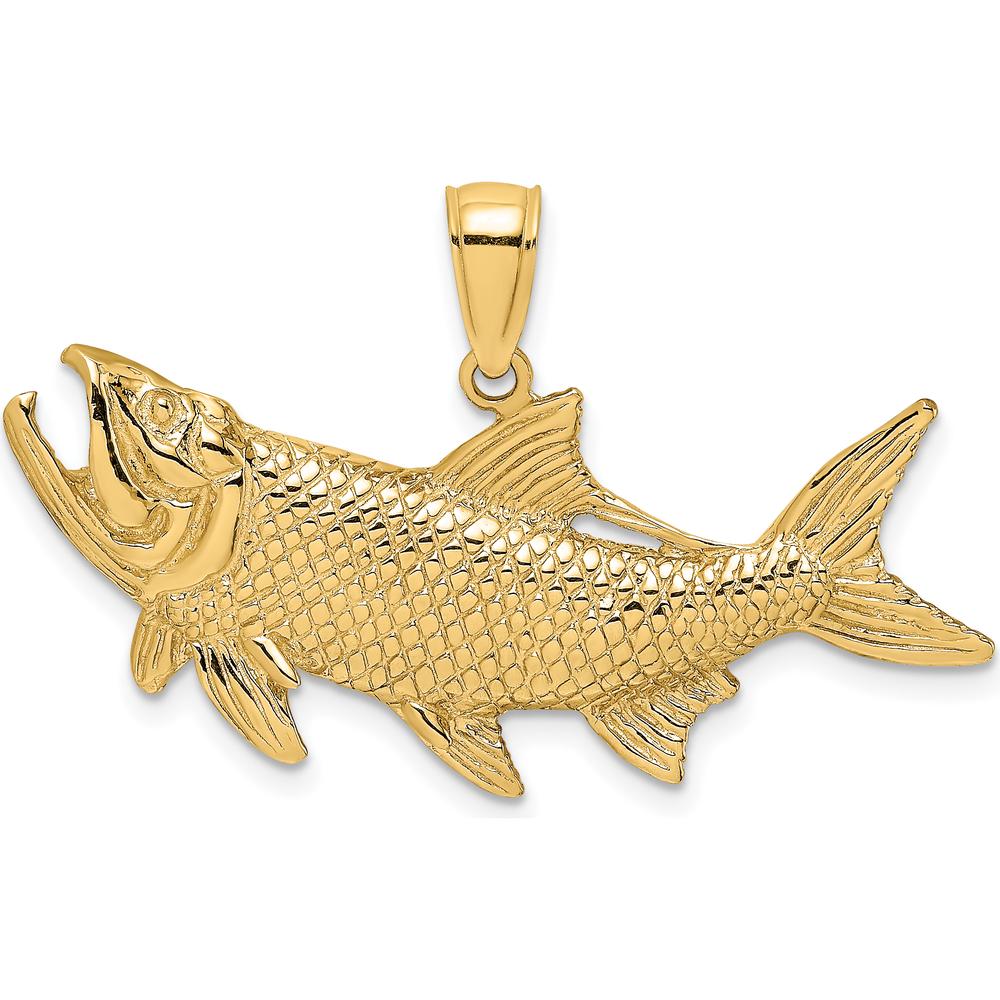 14K Yellow Gold Tarpon Fish Charm Pendant with Textured Finish by Oro Pregiato
