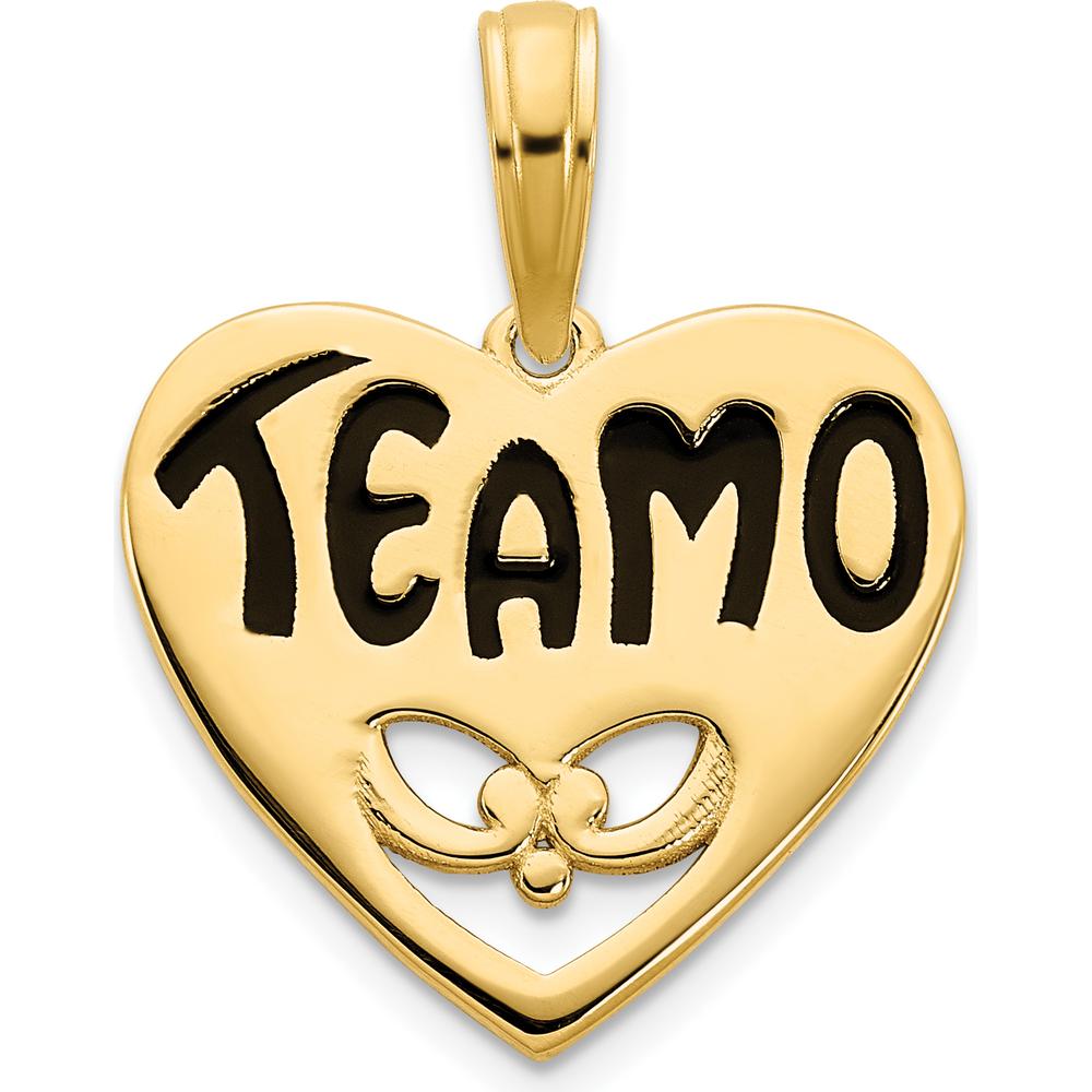 14K Yellow Gold TE AMO Heart Charm with Black Epoxy Inlay by Oro Pregiato