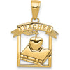 14K Yellow Gold Teacher Pendant with Apple and Book Design - Polished Finish by Oro Pregiato