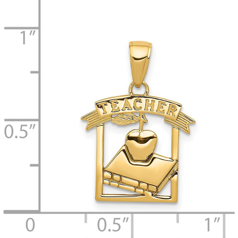 14K Yellow Gold Teacher Pendant with Apple and Book Design - Polished Finish by Oro Pregiato