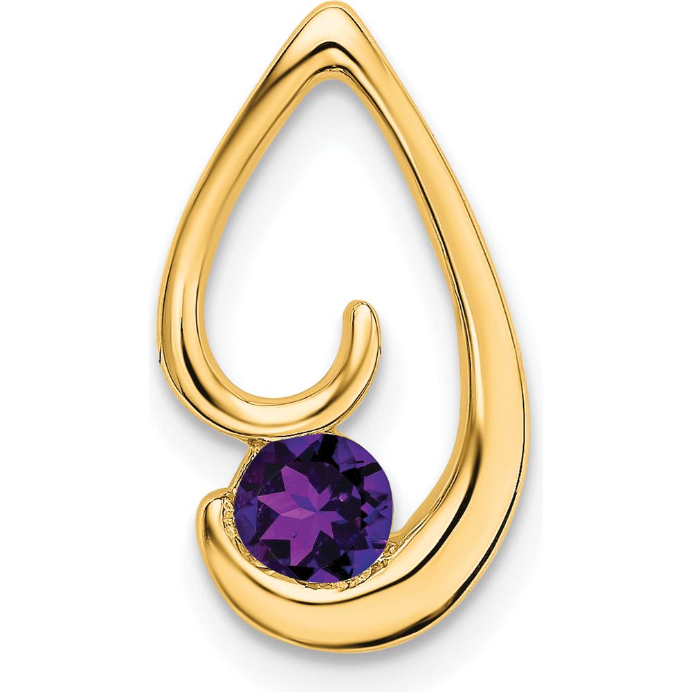 14K Yellow Gold Teardrop Amethyst Pendant with Round 4mm Amethyst - 0.2 Carat Total Amethyst Weight by Lumare Gioia