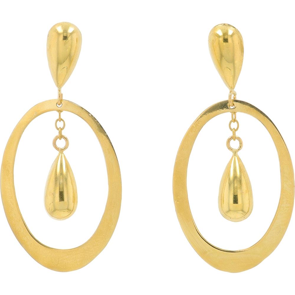 14K Yellow Gold Teardrop and Oval Hoop Dangle Earrings - 2.45g Total Weight