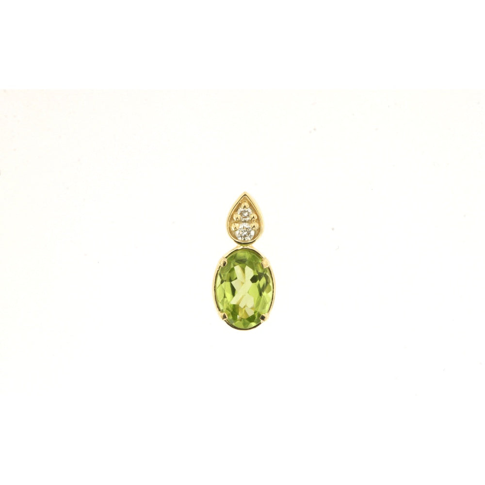 14K Yellow Gold Teardrop Bail Pendant with Oval Peridot and Round Diamond Accents - 0.77 Carat Peridot and 0.04 Carat Diamond Total Weight - Royal Jewelry