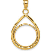 14K Yellow Gold Teardrop Coin Bezel Pendant for 1/10 oz. American Eagle Coin by Numis Coin Jewelry