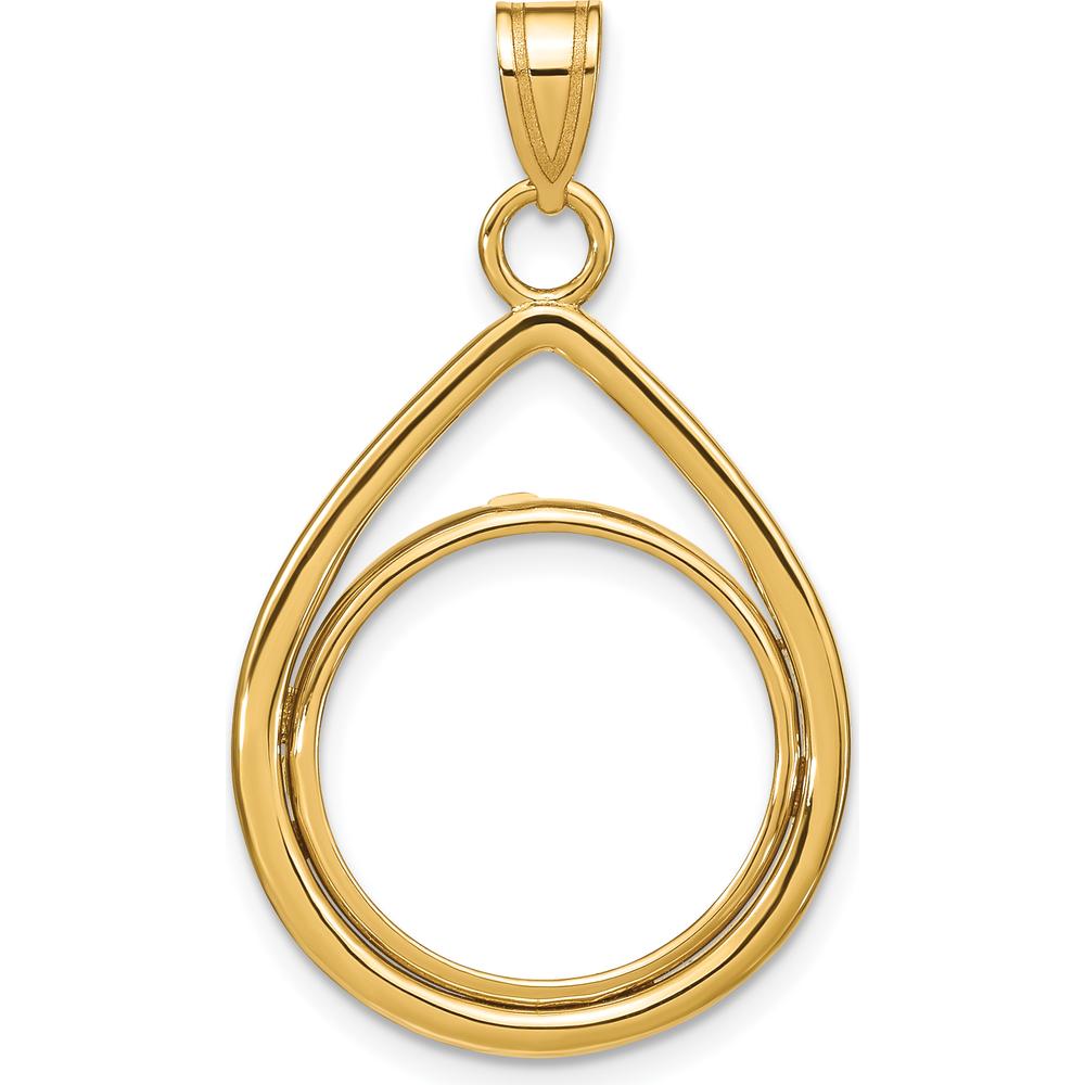 14K Yellow Gold Teardrop Coin Bezel Pendant for 1/10 oz. American Eagle Coin by Numis Coin Jewelry