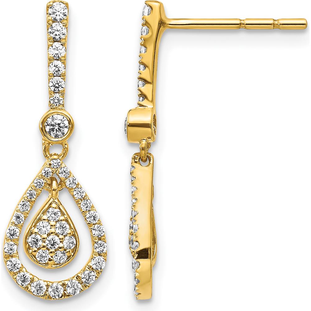 14K Yellow Gold Teardrop Dangle Earrings with Round Diamonds - 0.10 Carat Total Diamond Weight by Monteluci Fine Jewelry