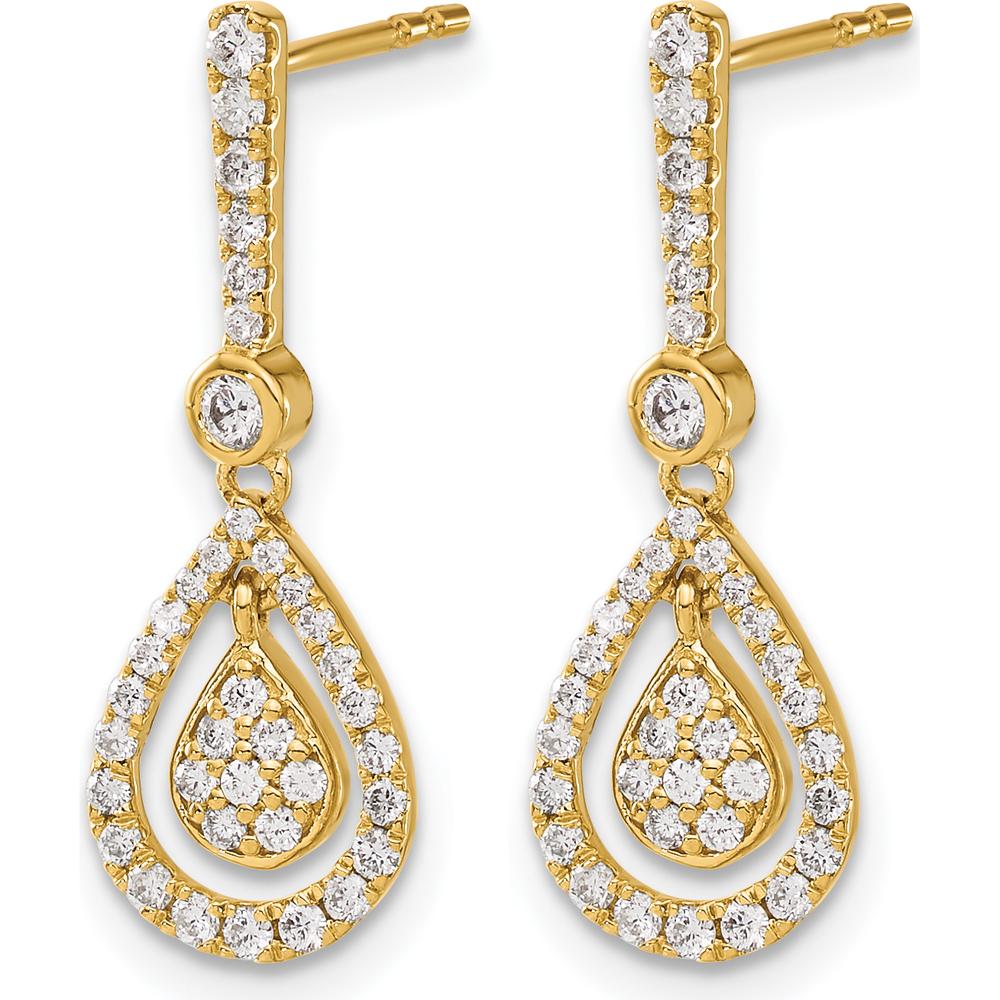 14K Yellow Gold Teardrop Dangle Earrings with Round Diamonds - 0.10 Carat Total Diamond Weight by Monteluci Fine Jewelry