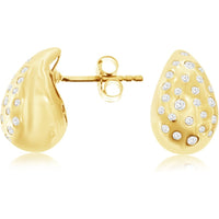 14K Yellow Gold Teardrop Diamond Earrings with Flush-Set Round Diamonds - 0.33 Carat Total Diamond Weight - Royal Jewelry