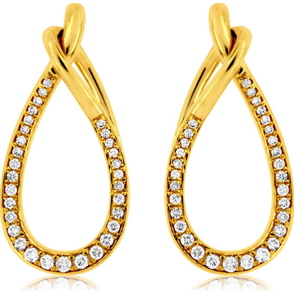 14K Yellow Gold Teardrop Diamond Earrings with Prong Set Brilliant Diamonds - 0.32 Carats Total Diamond Weight