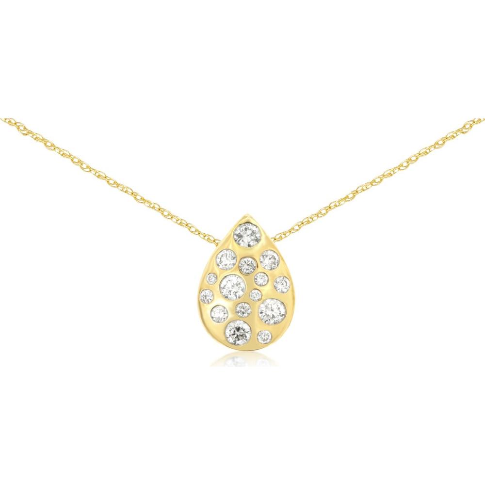14K Yellow Gold Teardrop Diamond Pendant Necklace with Scattered Round Diamonds - 0.35 Carat Total Diamond Weight - Royal Jewelry