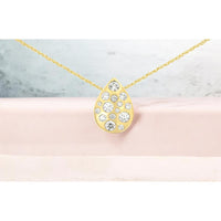 14K Yellow Gold Teardrop Diamond Pendant Necklace with Scattered Round Diamonds - 0.35 Carat Total Diamond Weight - Royal Jewelry