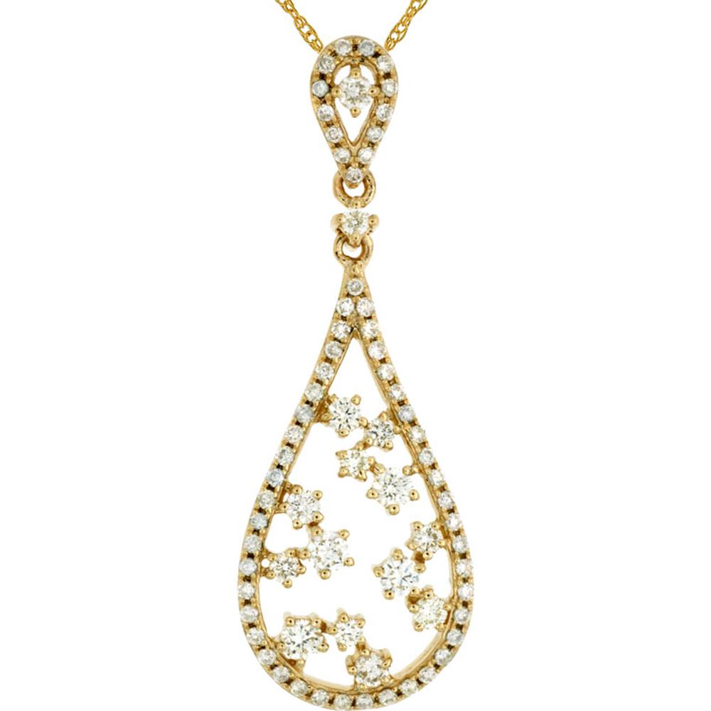 14K Yellow Gold Teardrop Diamond Pendant with Openwork Pavé and Prong-Set Diamond Cluster - 0.55 Carat Total Diamond Weight - Royal Jewelry