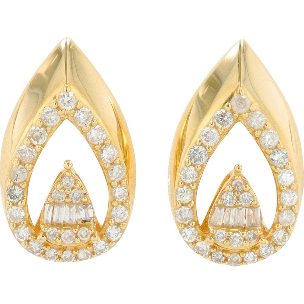 14K Yellow Gold Teardrop Diamond Stud Earrings - 0.50 Carat Total Diamond Weight