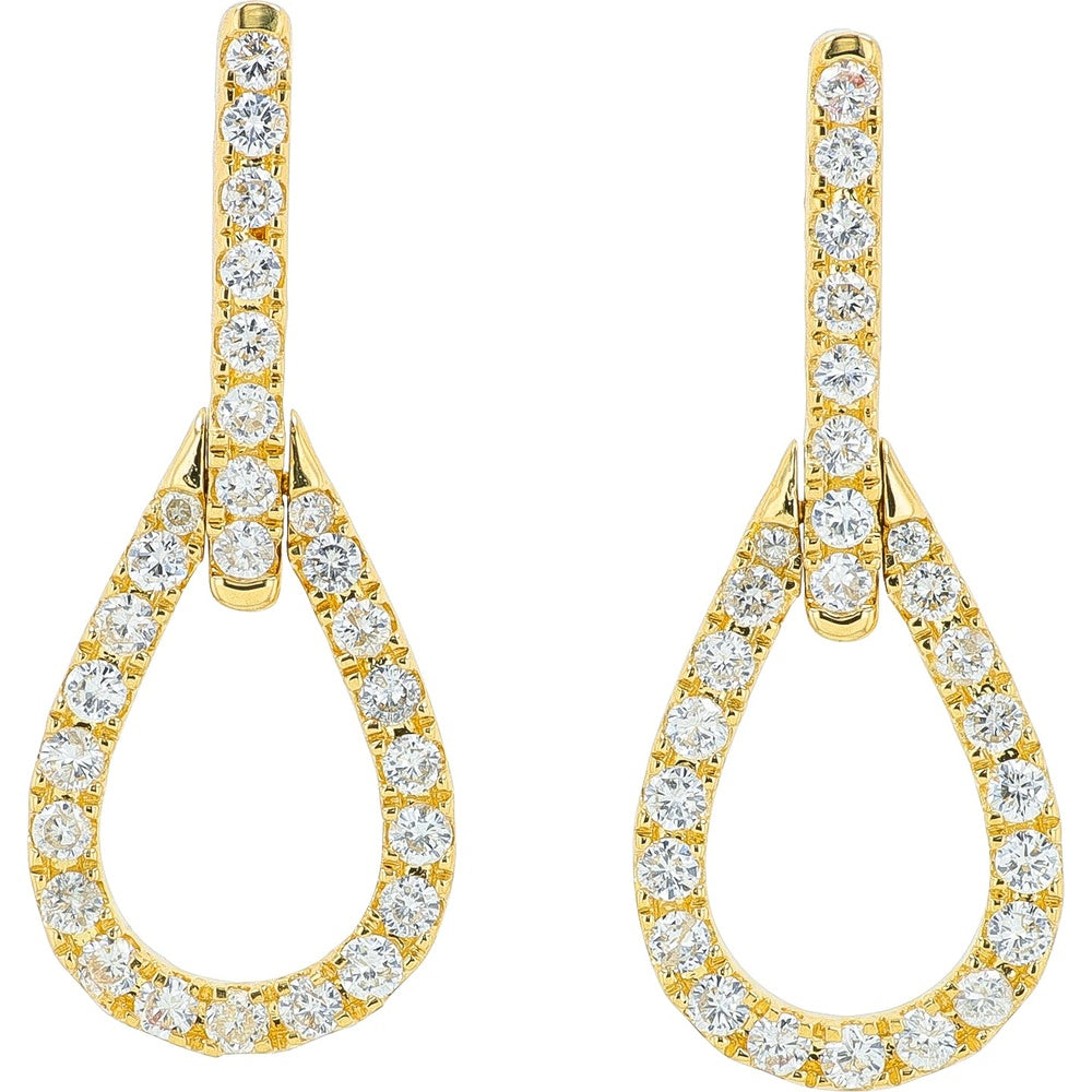 14K Yellow Gold Teardrop Drop Earrings with Prong-Set Round Brilliant Diamonds - 0.50 Carat Total Diamond Weight