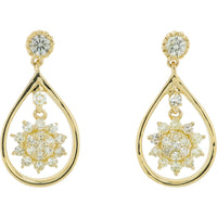 14K Yellow Gold Teardrop Drop Earrings with Prong-Set Round Diamond Floral Clusters - 0.26 Carat Total Diamond Weight