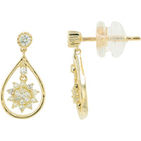 14K Yellow Gold Teardrop Drop Earrings with Prong-Set Round Diamond Floral Clusters - 0.26 Carat Total Diamond Weight