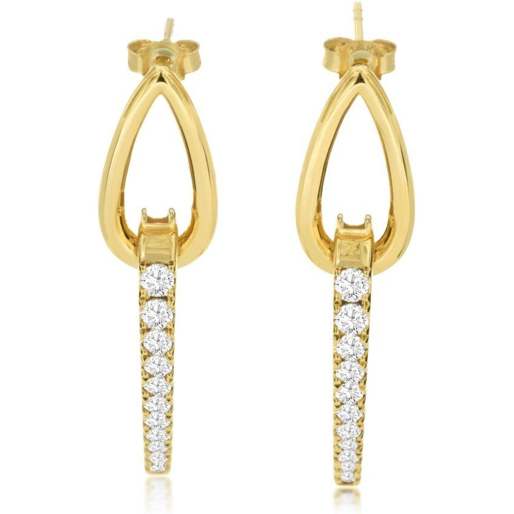 14K Yellow Gold Teardrop Drop Earrings with Prong-Set Round Diamonds - 1.00 Carat Total Diamond Weight - Royal Jewelry