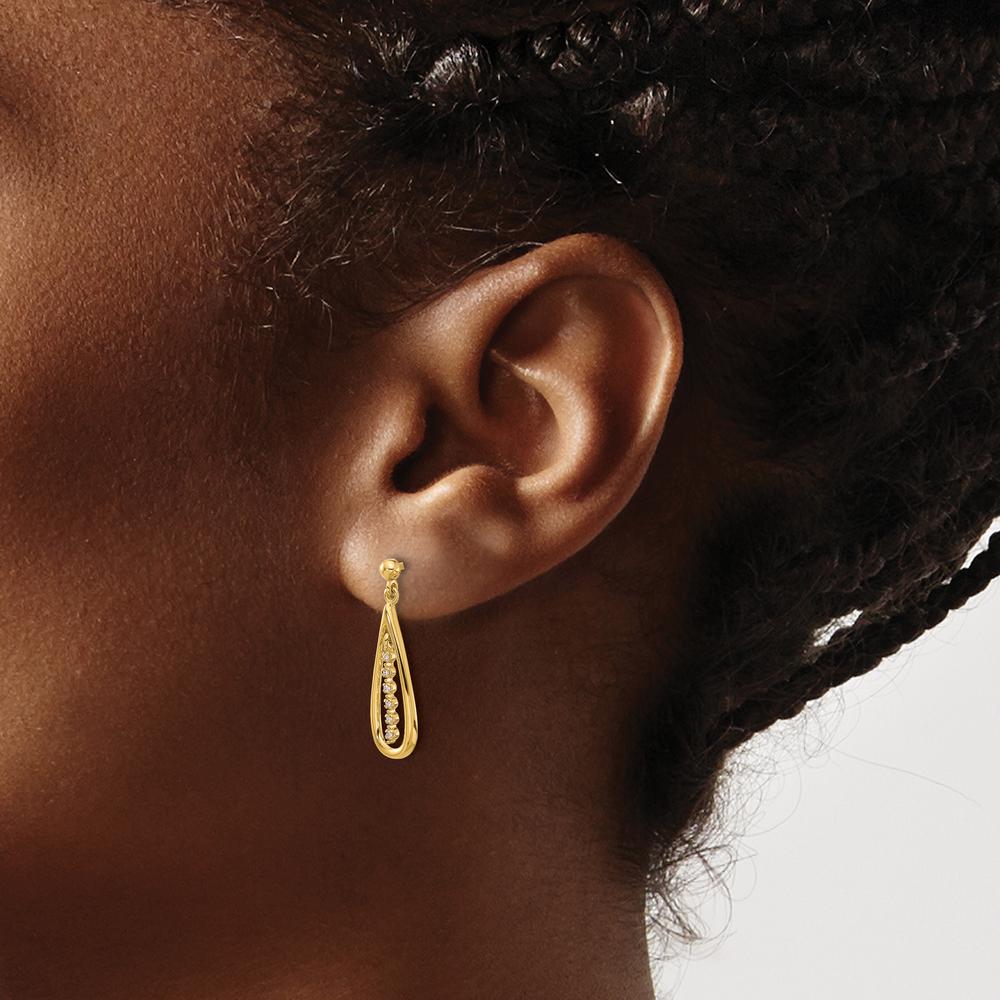 14K Yellow Gold Teardrop Earrings with Natural Round Diamonds - 0.014 Carat Total Diamond Weight by Monteluci Fine Jewelry