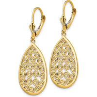 14K Yellow Gold Teardrop Filigree Dangle Earrings with Polished Finish by Oro Pregiato