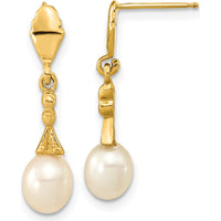 14K Yellow Gold Teardrop Freshwater Cultured Pearl Dangle Earrings - 5-6mm Pearls by Monteluci Fine Jewelry