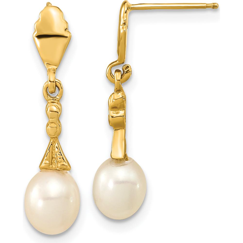 14K Yellow Gold Teardrop Freshwater Cultured Pearl Dangle Earrings - 5-6mm Pearls by Monteluci Fine Jewelry