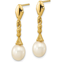 14K Yellow Gold Teardrop Freshwater Cultured Pearl Dangle Earrings - 5-6mm Pearls by Monteluci Fine Jewelry