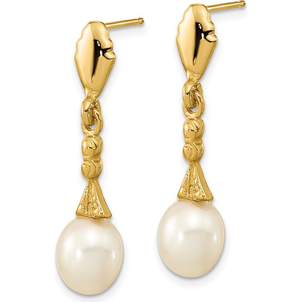 14K Yellow Gold Teardrop Freshwater Cultured Pearl Dangle Earrings - 5-6mm Pearls by Monteluci Fine Jewelry