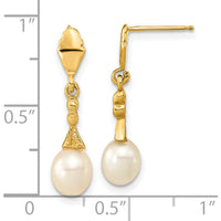 14K Yellow Gold Teardrop Freshwater Cultured Pearl Dangle Earrings - 5-6mm Pearls by Monteluci Fine Jewelry