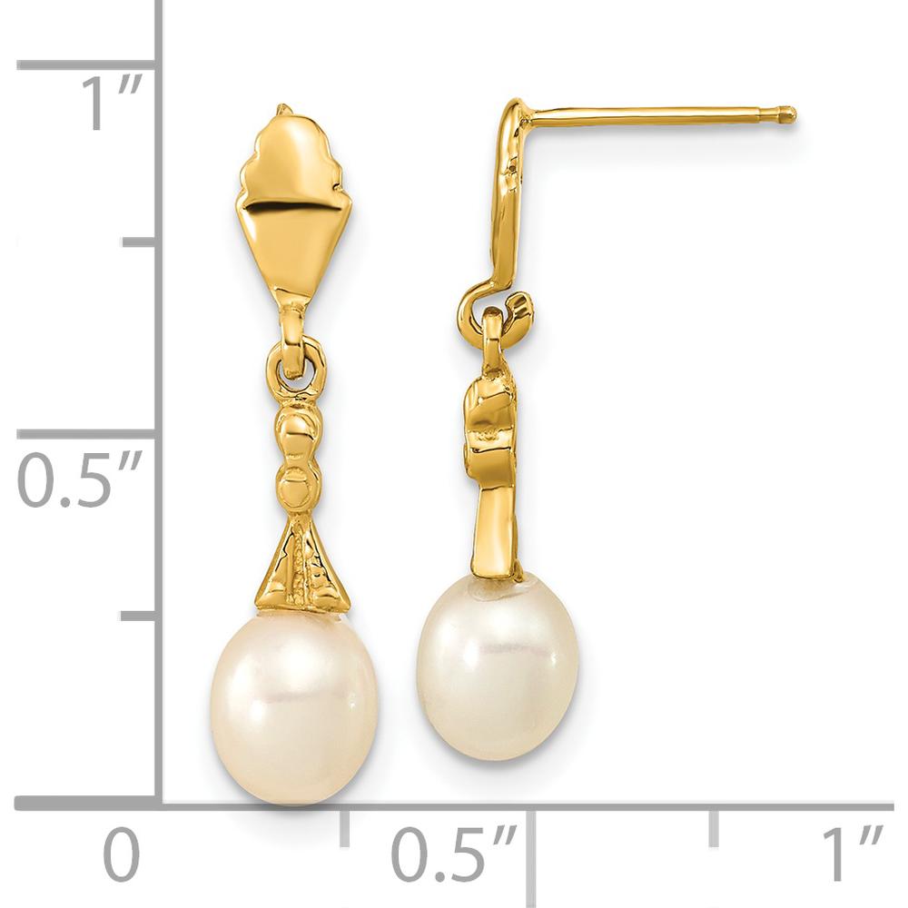 14K Yellow Gold Teardrop Freshwater Cultured Pearl Dangle Earrings - 5-6mm Pearls by Monteluci Fine Jewelry