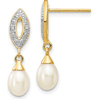 14K Yellow Gold Teardrop Freshwater Pearl and Diamond Dangle Earrings - 0.013 Carat Total Diamond Weight by Monteluci Fine Jewelry