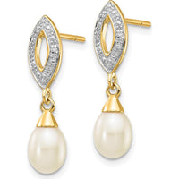 14K Yellow Gold Teardrop Freshwater Pearl and Diamond Dangle Earrings - 0.013 Carat Total Diamond Weight by Monteluci Fine Jewelry