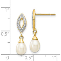 14K Yellow Gold Teardrop Freshwater Pearl and Diamond Dangle Earrings - 0.013 Carat Total Diamond Weight by Monteluci Fine Jewelry