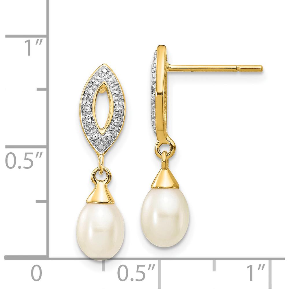 14K Yellow Gold Teardrop Freshwater Pearl and Diamond Dangle Earrings - 0.013 Carat Total Diamond Weight by Monteluci Fine Jewelry