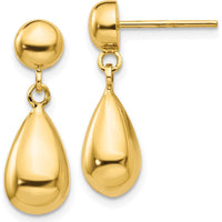 14K Yellow Gold Teardrop Hollow Post Dangle Earrings - Elegant Drop Design by 0