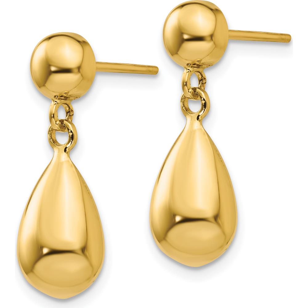 14K Yellow Gold Teardrop Hollow Post Dangle Earrings - Elegant Drop Design by 0